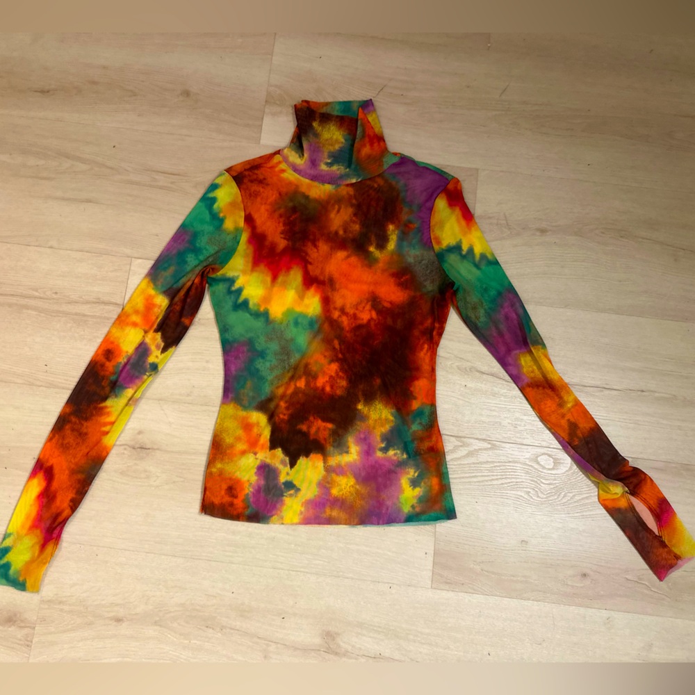 AFRM Women’s Zadie Mesh Mock Neck Top in Summer Abstract Tie Dye Size Medium